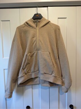 Athleta Forever Fleece 1/2 Zip Hoodie Sweatshirt XL Tall- tan heather